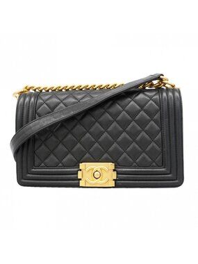 Chanel Shoulder Bag Boy Lambskin Black Gold
